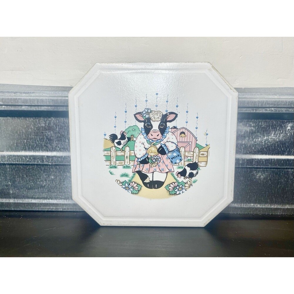 Vintage Ceramic Cow Trivet Pot Stand Farmhouse Kitchen Hot Plate Daisy Farm - Picture 2 of 8